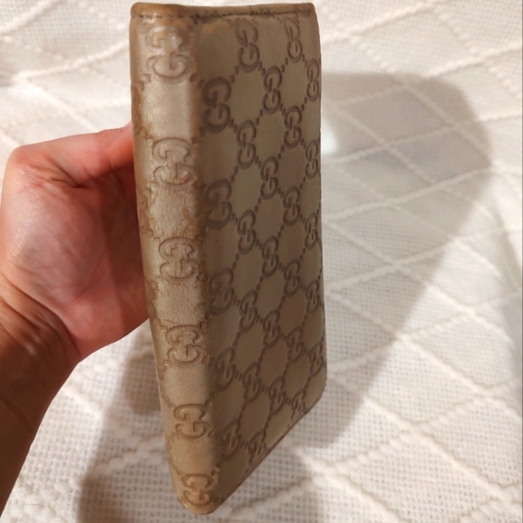 Gucci GUC Gold Brown Biege Leather Lovely Heart GG Pattern Long Wallet (W90) - Picture 8 of 15